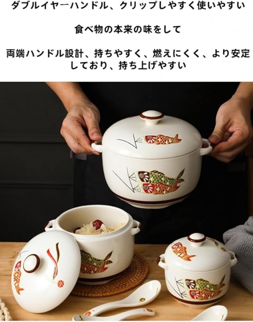 Amazon.co.jp: Zxyler 陶器製茶碗蒸し 蓋付き遠赤外線両手鍋 スプーン